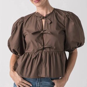Olivaceous Chocolate Puff Sleeve Blouse
